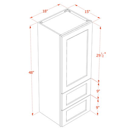 Light Grey Shaker - Drawer Wall - 1 Door & 2 Drawer - 18"W x 48"H x 15"D