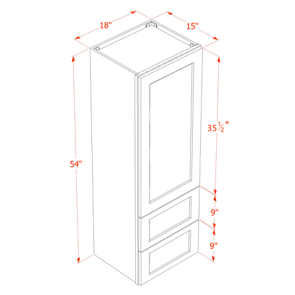 Light Grey Shaker - Drawer Wall - 1 Door & 2 Drawer - 18"W x 54"H x 15"D