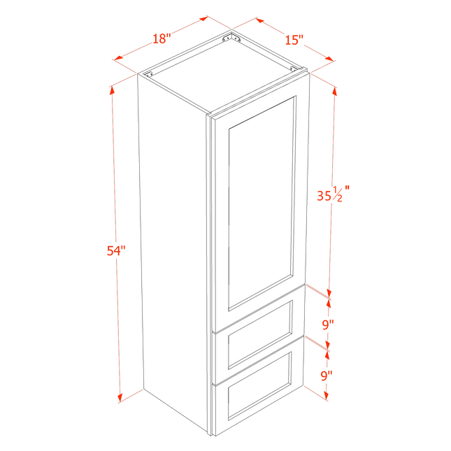 Trenton Swan White - Drawer Wall - 1 Door & 2 Drawer - 18"W x 54"H x 15"D