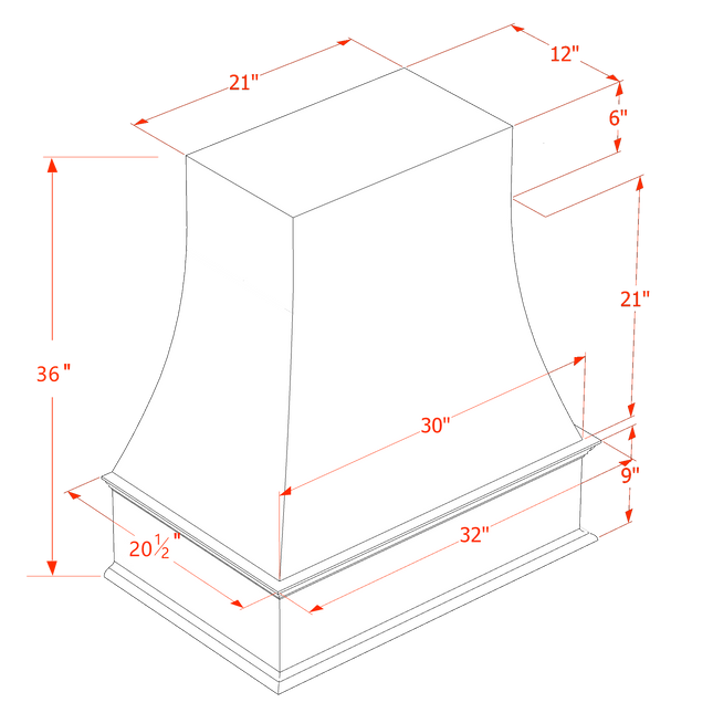 White Shaker - Wall - Wood Range Hood - 36"W x 30"H x 22"D