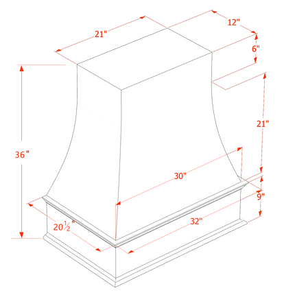 White Shaker - Wall - Wood Range Hood - 30"W x 30"H x 22"D