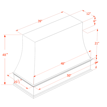 White Shaker - Wall - Wood Range Hood - 42"W x 36"H x 22"D