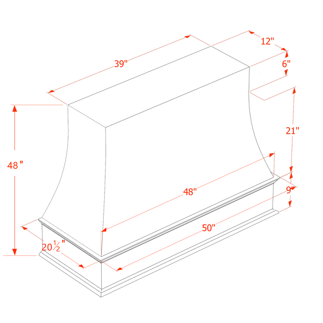 White Shaker - Wall - Wood Range Hood - 42"W x 36"H x 22"D