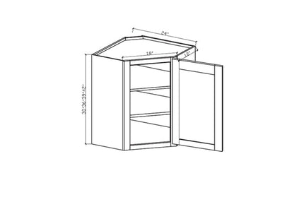 Ivory White - Corner Wall - Diagonal w/ 1 Door & 2 Shelf - 24"W x 36"H x 24"D