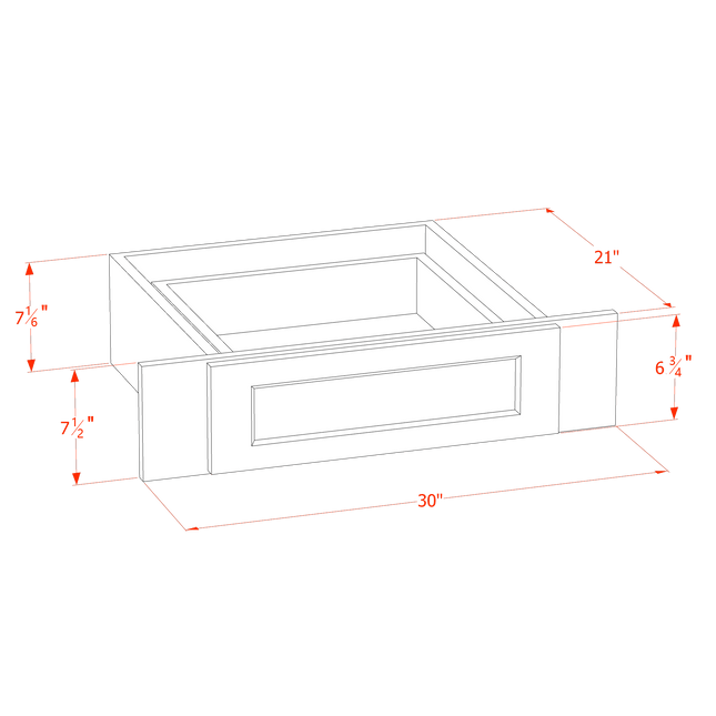 Light Grey Shaker - Knee Drawer - 30"W x 7-3/16"H x 21"D