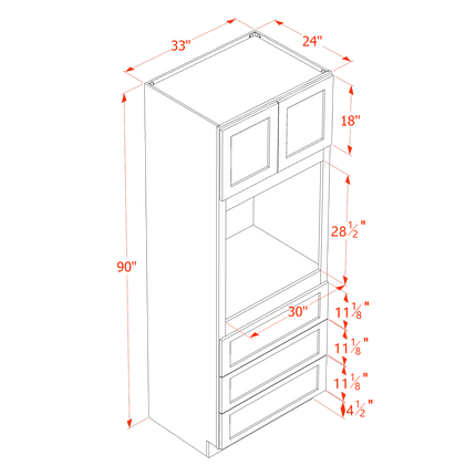 White Shaker - Appliance Tall - Oven Shelf w/ 2 Door & 3 Drawer - 33"W x 90"H x 24"D