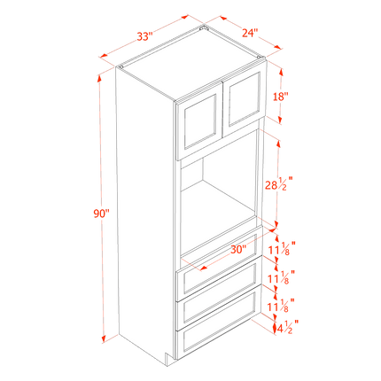 Trenton Swan White - Appliance Tall - Oven Shelf w/ 2 Door & 3 Drawer - 33"W x 90"H x 24"D
