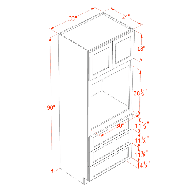 Light Grey Shaker - Appliance Tall - Oven Shelf w/ 2 Door & 3 Drawer - 33"W x 90"H x 24"D