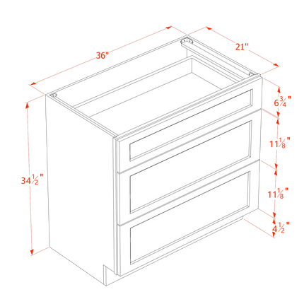 Ivory White - Vanity Drawer Base - 3 Drawer - 36"W x 34-1/2"H x 21"D