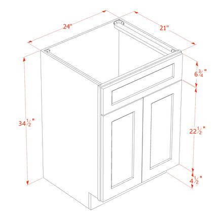 Slim White - Vanity Sink Base - 2 Door & 1 False Drawer - 24"W x 34-1/2"H x 21"D