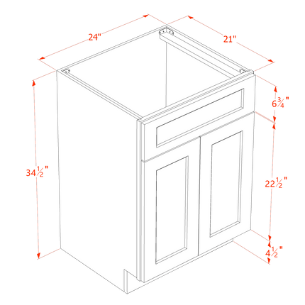 Ash Shaker - Vanity Sink Base - 2 Door & 1 False Drawer - 24"W x 34-1/2"H x 21"D