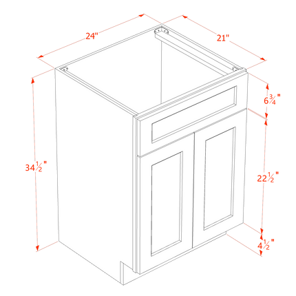 Ivory White - Vanity Sink Base - 2 Door & 1 False Drawer - 24"W x 34-1/2"H x 21"D