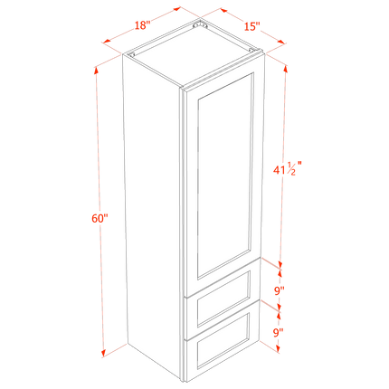 Timber Shaker - Drawer Wall - 1 Door & 2 Drawer - 18"W x 60"H x 15"D