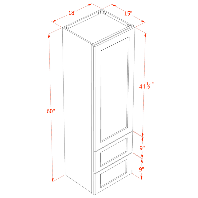 Timber Shaker - Drawer Wall - 1 Door & 2 Drawer - 18"W x 60"H x 15"D