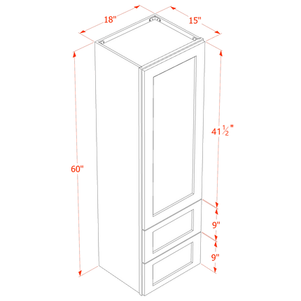 Light Grey Shaker - Drawer Wall - 1 Door & 2 Drawer - 18"W x 60"H x 15"D