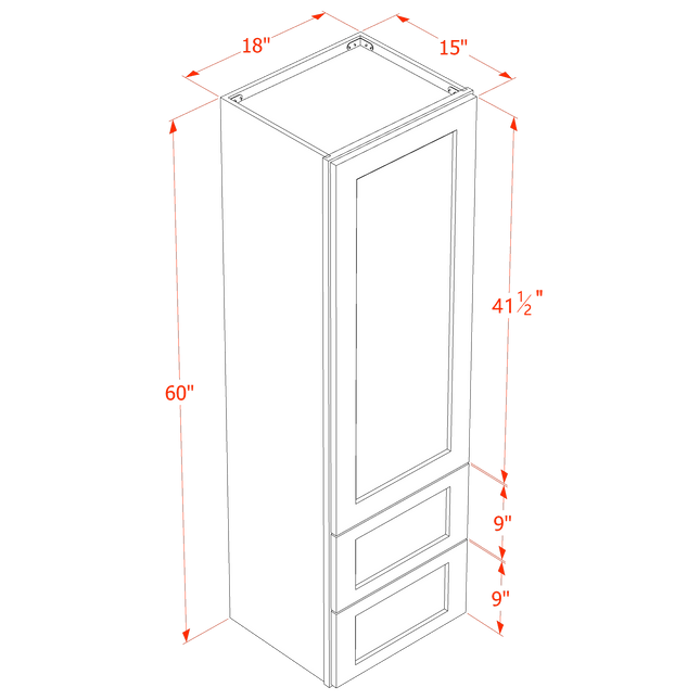 Trenton Swan White - Drawer Wall - 1 Door & 2 Drawer - 18"W x 60"H x 15"D