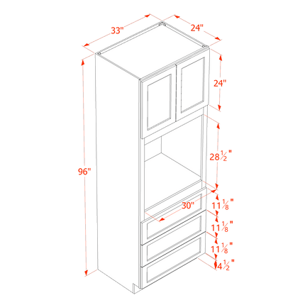 White Shaker - Appliance Tall - Oven Shelf w/ 2 Door & 3 Drawer - 33"W x 96"H x 24"D