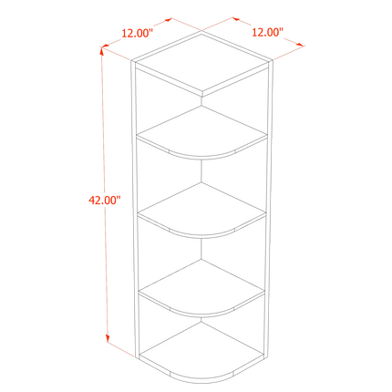 Ivory White - Corner Wall - End Shelf w/ 4 Shelf - 12"W x 42'H x 12"D