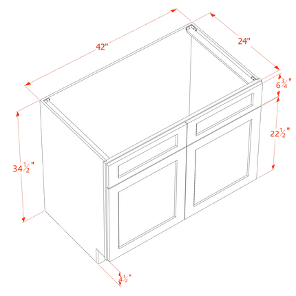 Light Grey Shaker - Sink Base - 2 Door & 2 False Drawer - 42"W x 34-1/2"H x 24"D