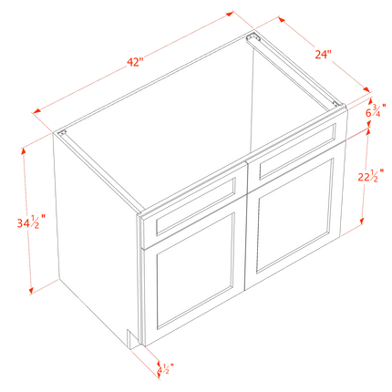 Navy Blue Shaker - Sink Base - 2 Door & 2 False Drawer - 42"W x 34-1/2"H x 24"D