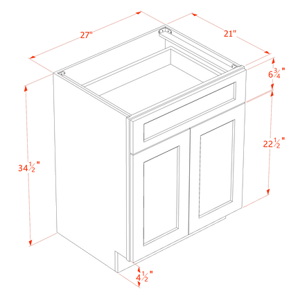 Slim White - Vanity Base - 2 Door & 1 Drawer - 27"W x 34-1/2"H x 21"D