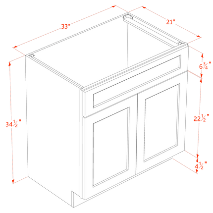 Slim White - Vanity Sink Base - 2 Door & 1 False Drawer - 33"W x 34-1/2"H x 21"D