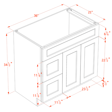 Light Grey Shaker - Vanity Sink Drawer Base - 2 Door & 2 Left Drawer - 36"W x 34-1/2"H x 21"D