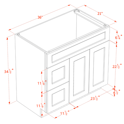 Slim White - Vanity Sink Drawer Base - 2 Door & 2 Left Drawer - 36"W x 34-1/2"H x 21"D