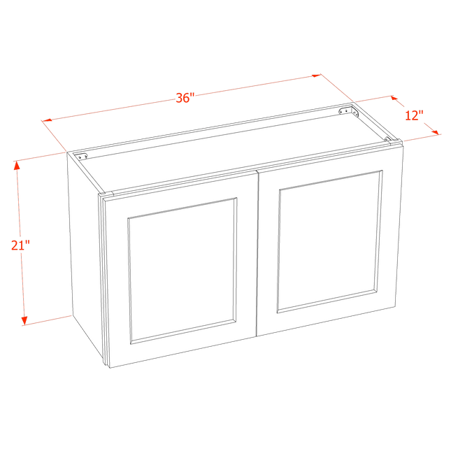 Light Grey Shaker - Standard Wall - 2 Door - 36"W x 21"H x 12"D