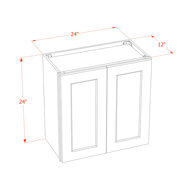 Grey Shaker - Standard Wall - 2 Door & 1 Shelf - 24"W x 24"H x 12"D