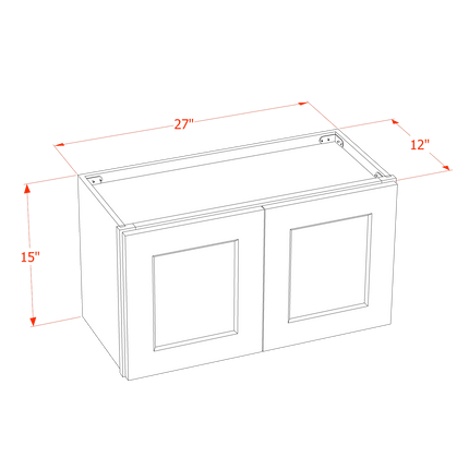 Light Grey Shaker - Standard Wall - 2 Door - 27"W x 15"H x 12"D