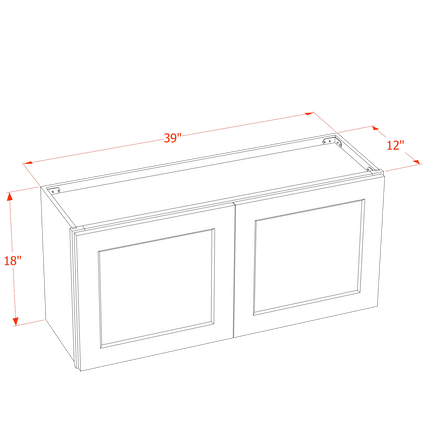 Light Grey Shaker - Standard Wall - 2 Door - 39"W x 18"H x 12"D