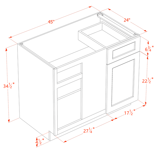 White Shaker - Blind Base Corner - Blind w/ 1 Door & 1 Drawer 42"W x 34-1/2"H x 24"D