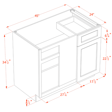 Grey Shaker - Blind Base Corner - Blind w/ 1 Door & 1 Drawer 42"W x 34-1/2"H x 24"D