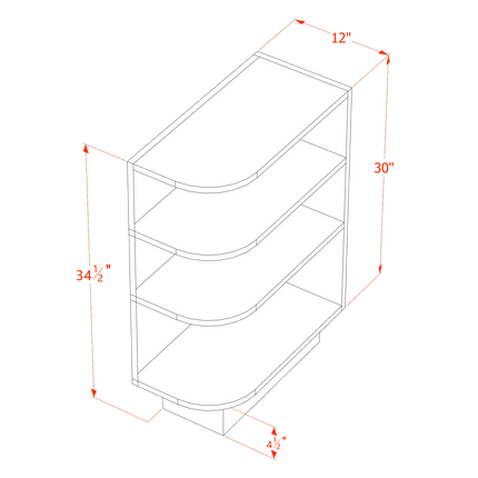 Slim White - Base End Shelf- End Shelf w/ 4 Shelf (Right Open) - 12"W x 34-1/2"H x 24"D