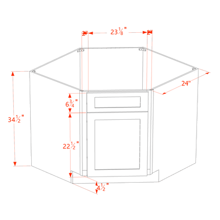 Slim White - Corner Sink Base - Diagonal w/ 1 Door & 1 False Drawer - 36"W x 34-1/2"H x 24"D