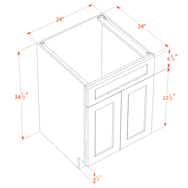 Grey Shaker - Sink Base - 2 Door & 1 False Drawer - 24"W x 34-1/2"H x 24"D