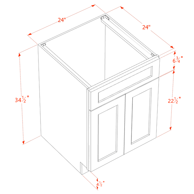 Ivory White - Sink Base - 2 Door & 1 False Drawer - 24"W x 34-1/2"H x 24"D