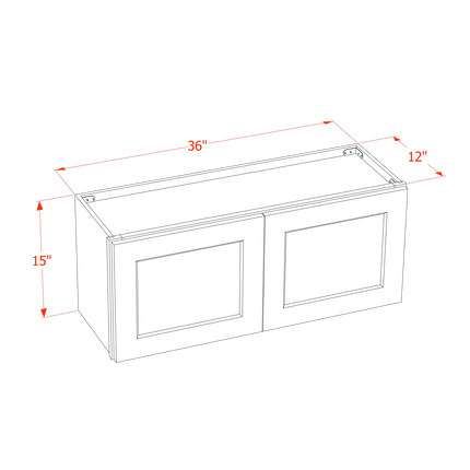 Light Grey Shaker - Standard Wall - 2 Door - 36"W x 15"H x 12"D