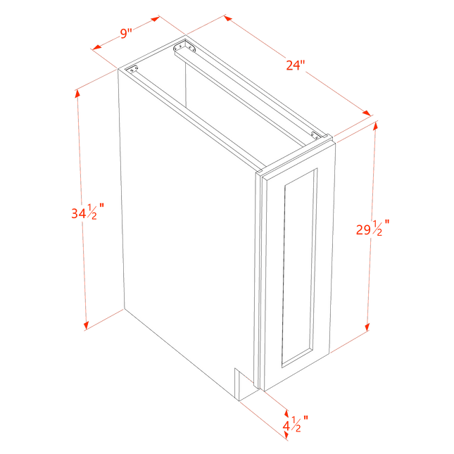 Ebony Shaker - Standard Base - Full Height Door only - 09"W x 34-1/2"H x 24"D