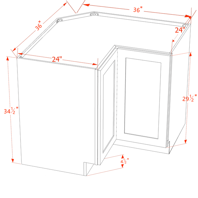 White Shaker - Corner Base - Lazy Susan w/ 2 Door - 33"W x 24-1/2"H