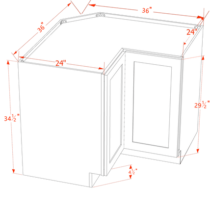Slim White - Corner Base - Lazy Susan w/ 2 Door - 36"W x 24-1/2"H