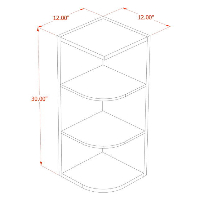 White Shaker - Corner Wall - End Shelf w/ 4 Shelf - 12"W x 30'H x 12"D