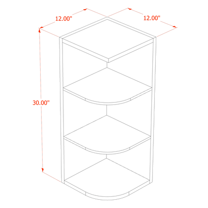 Grey Shaker - Corner Wall - End Shelf w/ 4 Shelf - 12"W x 30'H x 12"D