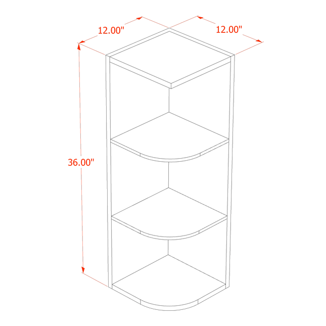 White Shaker - Corner Wall - End Shelf w/ 4 Shelf - 12"W x 36'H x 12"D