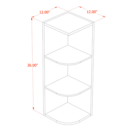 Slim Mocha - Corner Wall - End Shelf w/ 4 Shelf - 12"W x 36'H x 12"D