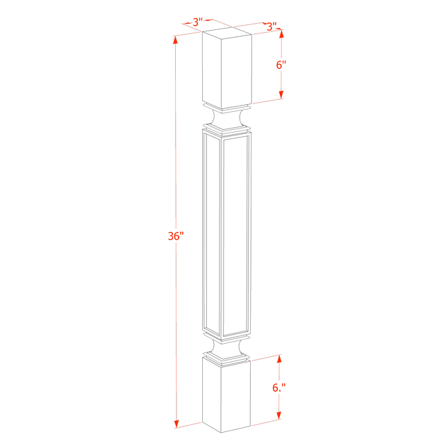 Ash Shaker - Corner Roman Pillar - 03"W x 36"H x 03"D