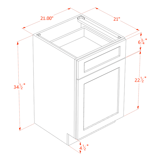 White Shaker - Vanity Base - 1 Door & 1 Drawer - 21"W x 34-1/2"H x 21"D