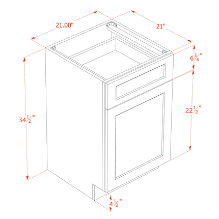 Slim White - Vanity Base - 1 Door & 1 Drawer - 21"W x 34-1/2"H x 21"D