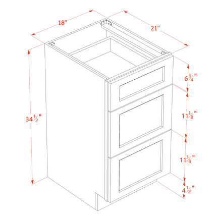 Slim White - Vanity Drawer Base - 3 Drawer - 18"W x 34-1/2"H x 21"D